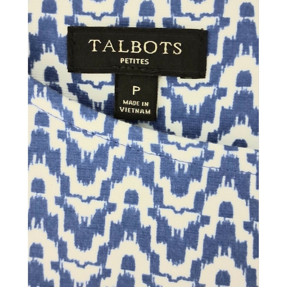 Talbots Dress Women's Size XS Petite Fit & Flare Blue Geometric Sleeveless Zip - Picture 3 of 8